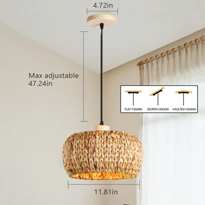 Suspension bohème en fibres végétales beige style naturel