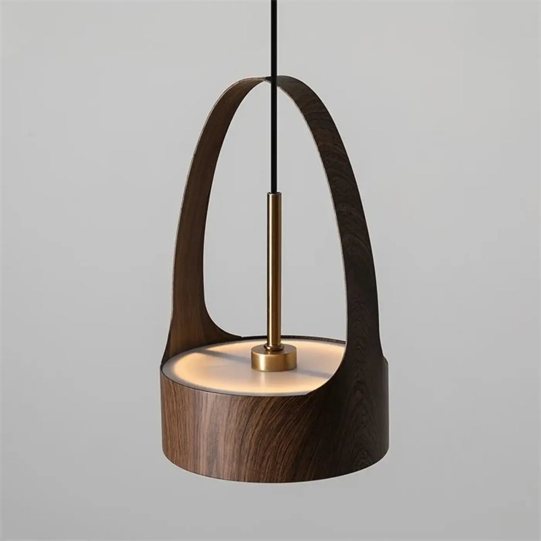 Suspension design bois moderne avec abat-jour cylindrique élégant

