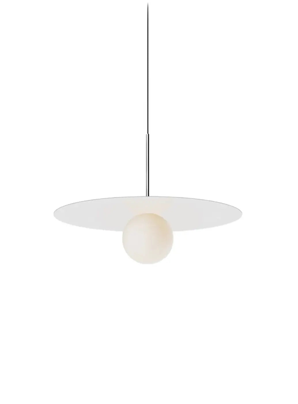 Suspension Bola Disc blanche, disque de 56 cm et globe en verre opale