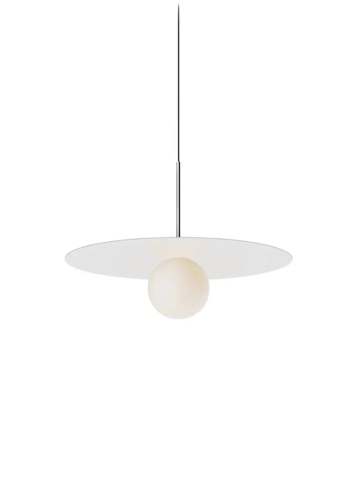 Suspension Bola Disc blanche, disque de 56 cm et globe en verre opale