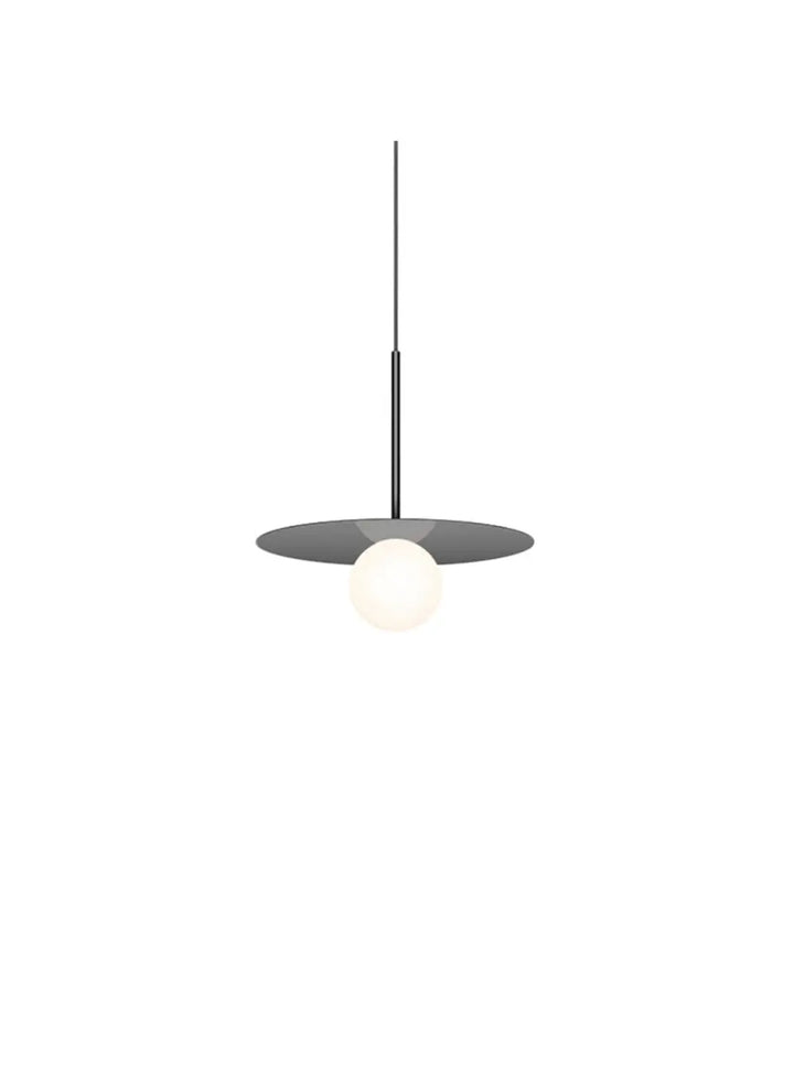 Suspension Bola Disc grise, disque de 30 cm et globe en verre opale