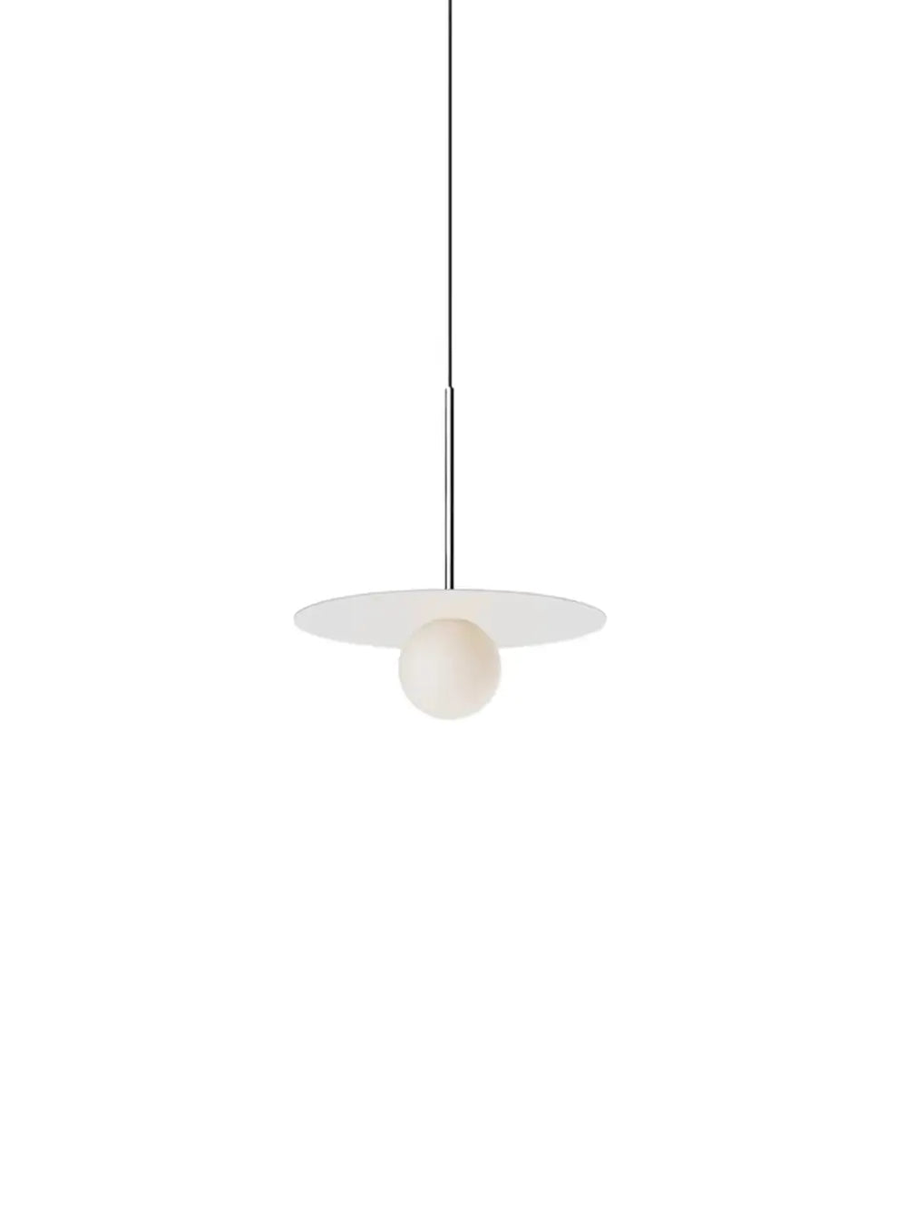 Suspension Bola Disc blanche, disque de 30 cm et globe en verre opale