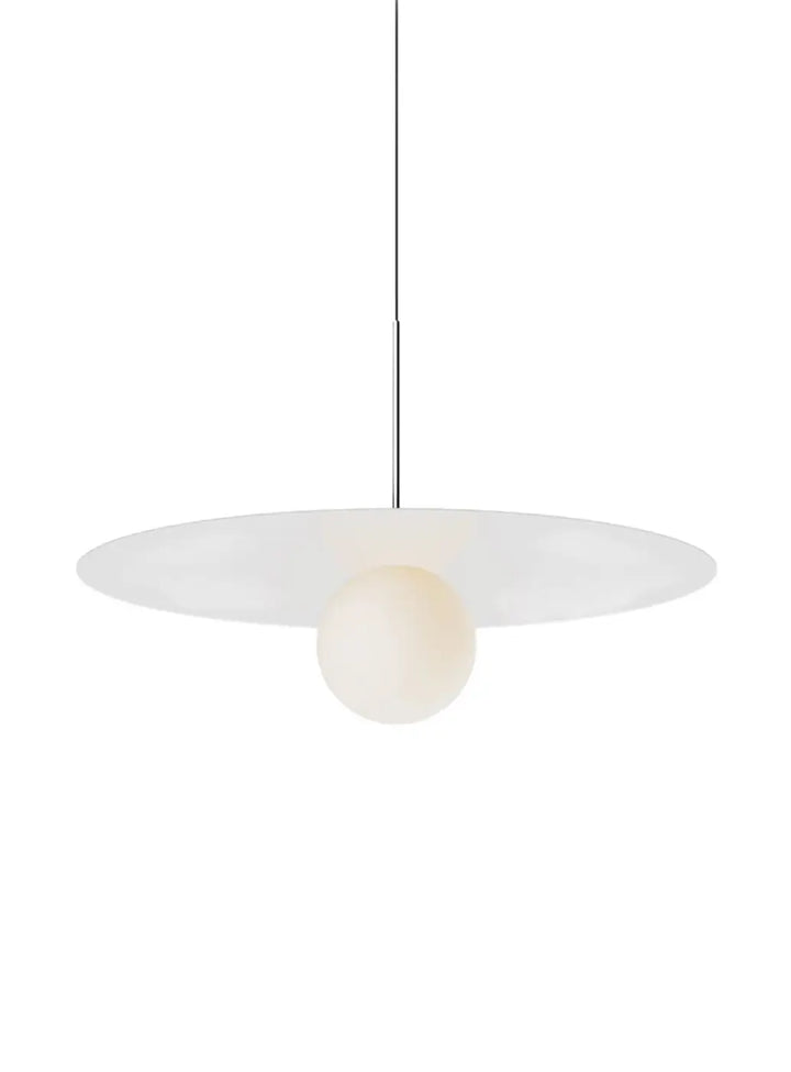 Suspension Bola Disc blanche, disque de 81 cm et globe en verre opale