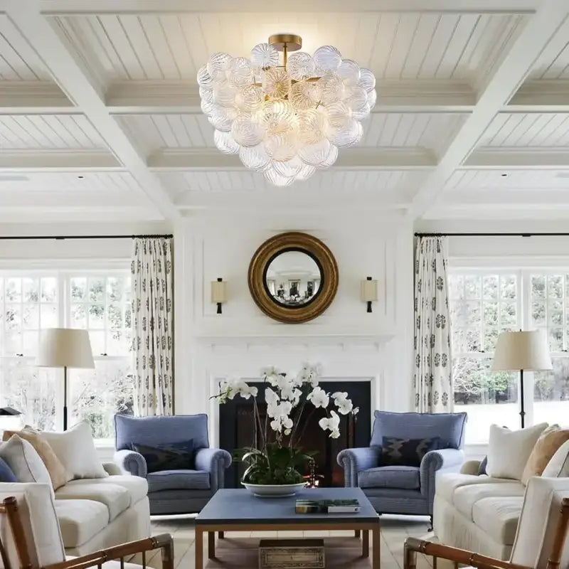 Suspension Design Avec Boules En Verre Blanc Élégant