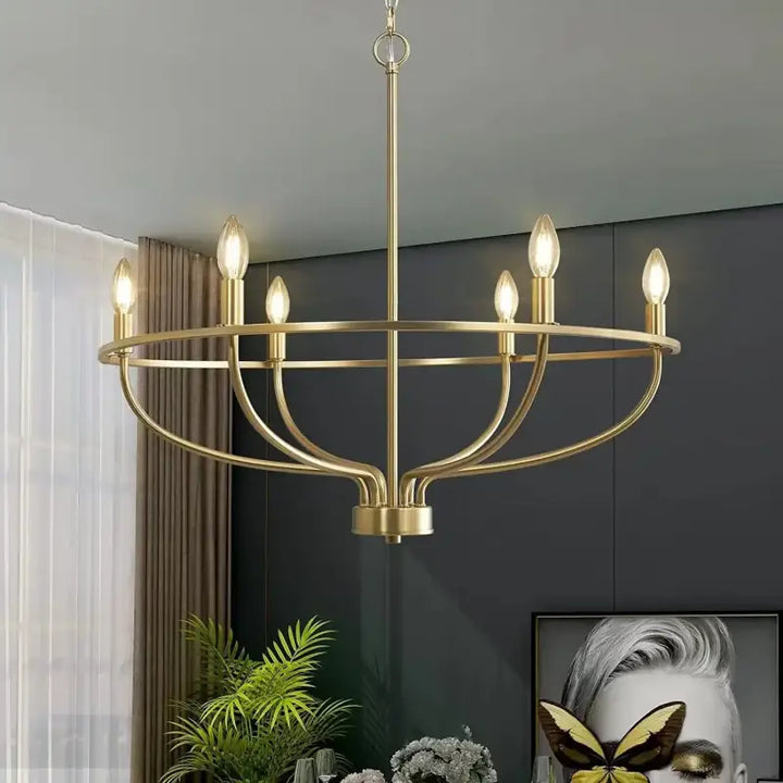 Suspension Design Circulaire Dorée Avec Lumières Flamme

