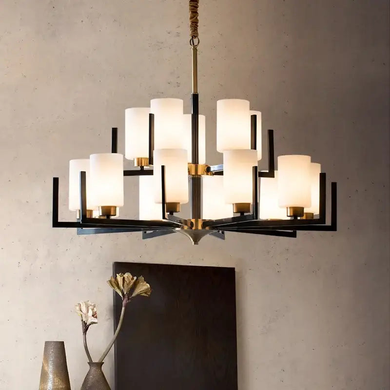 Suspension Design Contemporaine Cylindres Verre Opalin