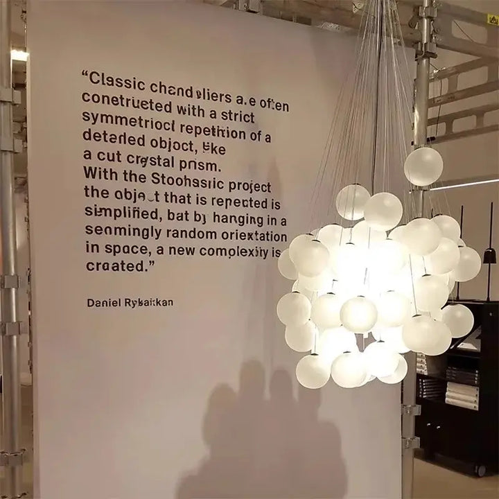 Suspension contemporaine en globes de verre blanc gris