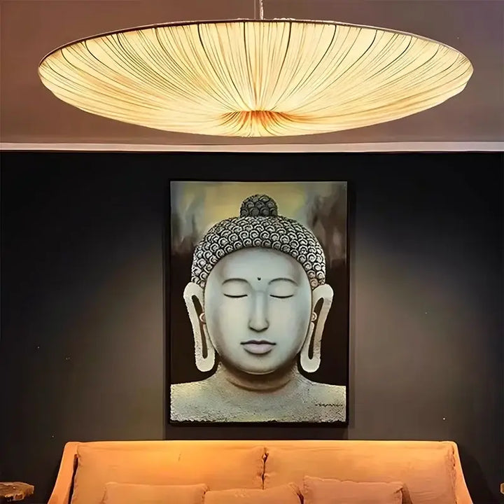 Suspension Design Disque Géant En Tissu Beige Lumineux Élégant