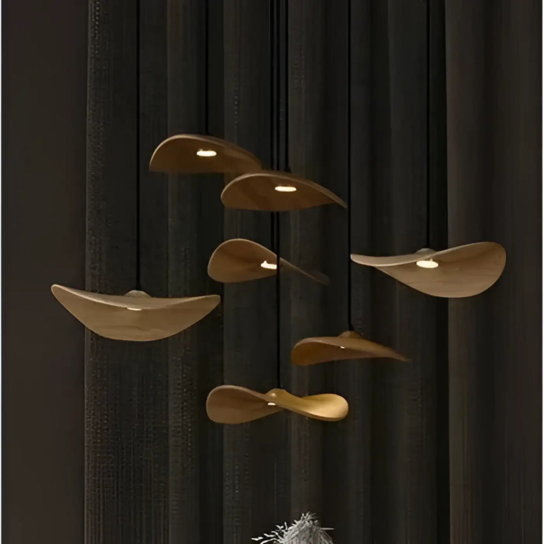 Suspension design effet bois led spectre complet élégant