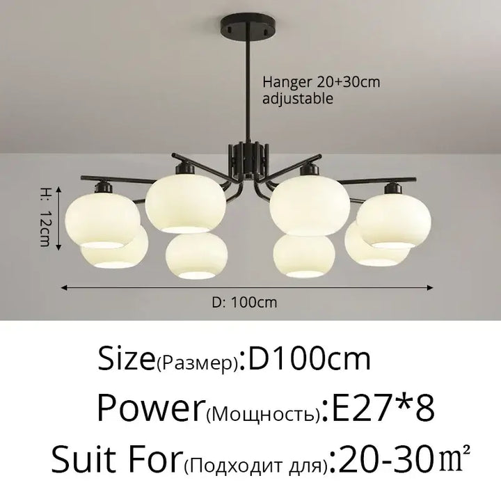 Suspension design avec globes en verre opale élégante