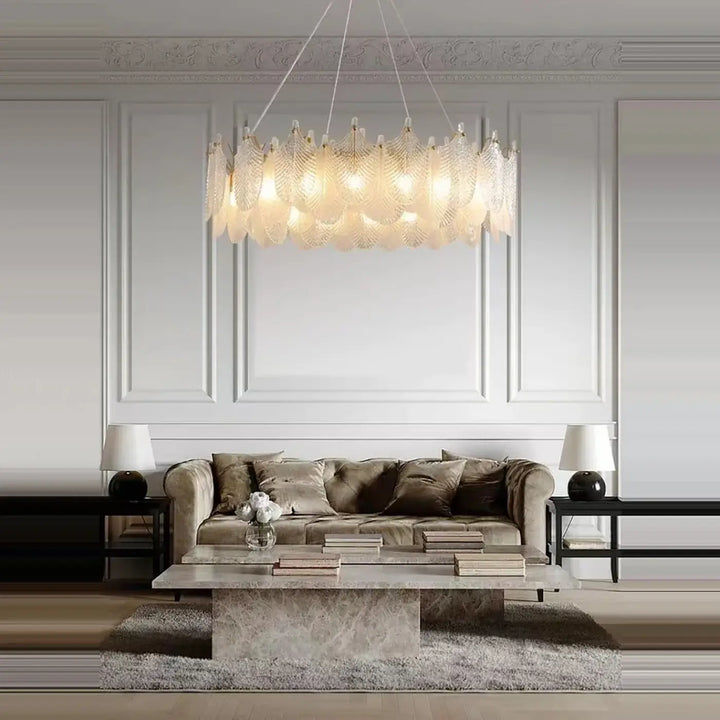 Suspension design à feuilles cristal et doré élégante chic