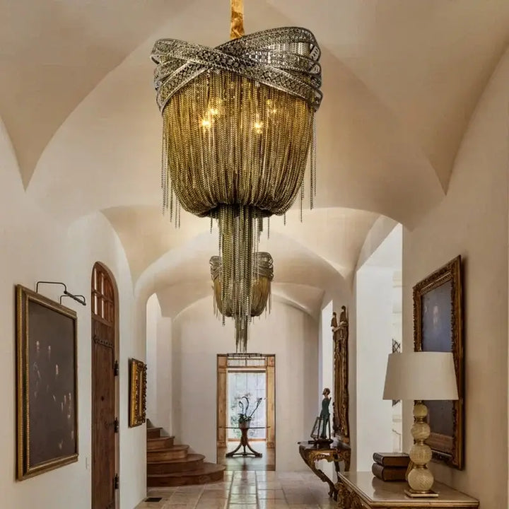 Suspension Design Glamour Métal Doré Et Strass Scintillants