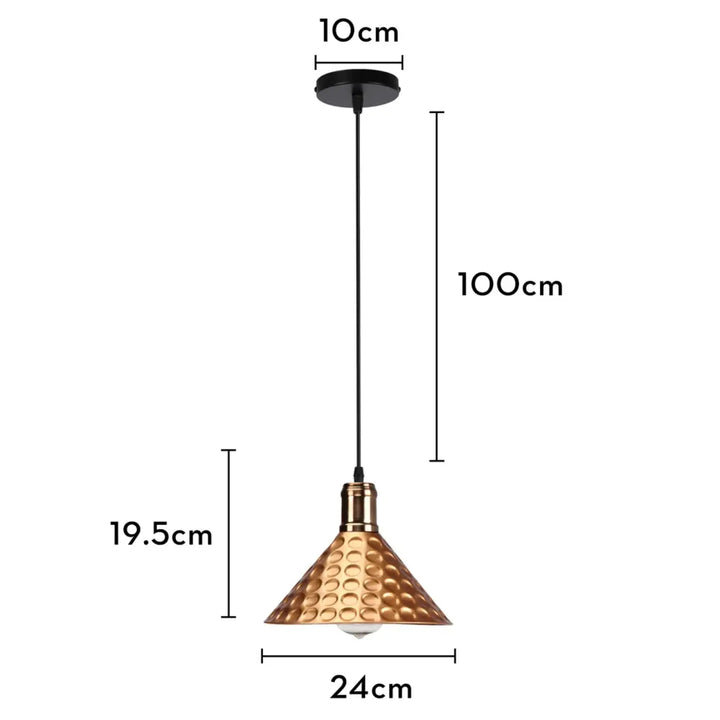 Suspension industriel cuivre à motifs martelés élégant