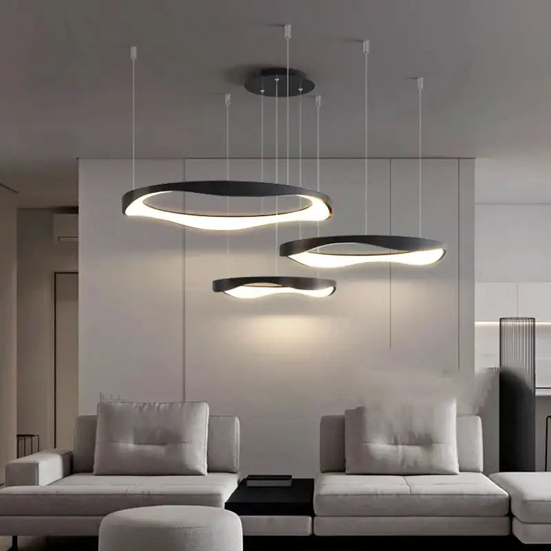 Suspension led ondulée style contemporain blanc noir élégant