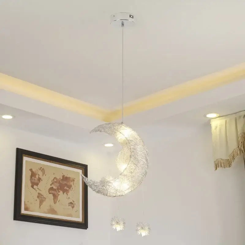 Suspension Design Lune Avec Boules Lumineuses Déco