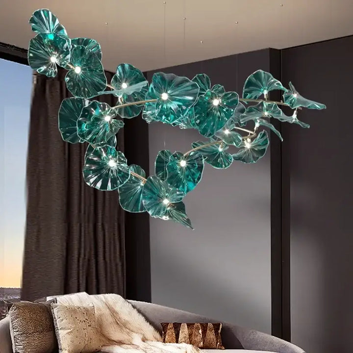 Suspension luxe en verre sculpté effet végétal élégant