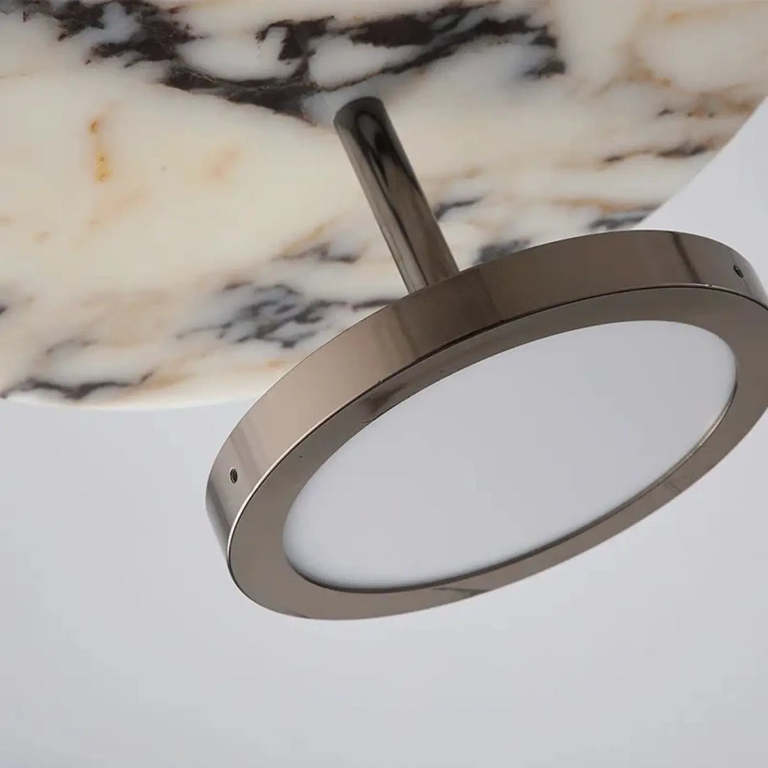 Suspension Design Marbre Moderne Avec Disque Veiné Et Anneau Led
