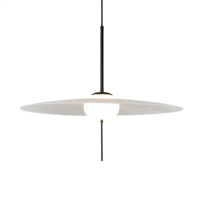 Suspension design minimaliste disque blanc et tige noire moderne