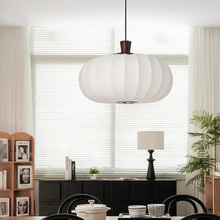 Suspension design moderne en tissu nervuré et bois élégance