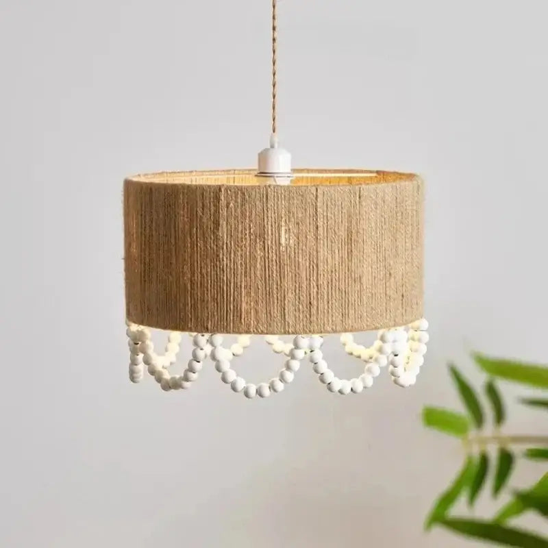 Suspension design naturelle en chanvre et perles en bois