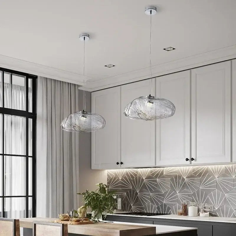 Suspension Design Nuage Verre Soufflé Clair Gris Ou Ambre

