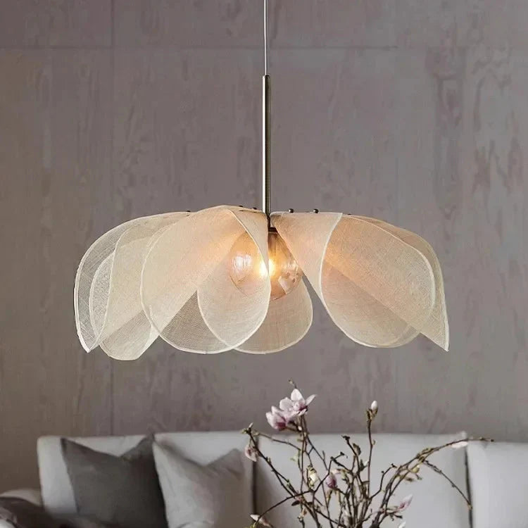 Suspension Design Pétales Tissu Beige Style Naturel Chic

