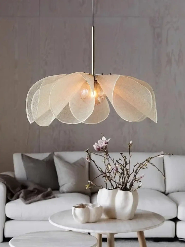 Suspension Design Pétales Tissu Beige Style Naturel Chic

