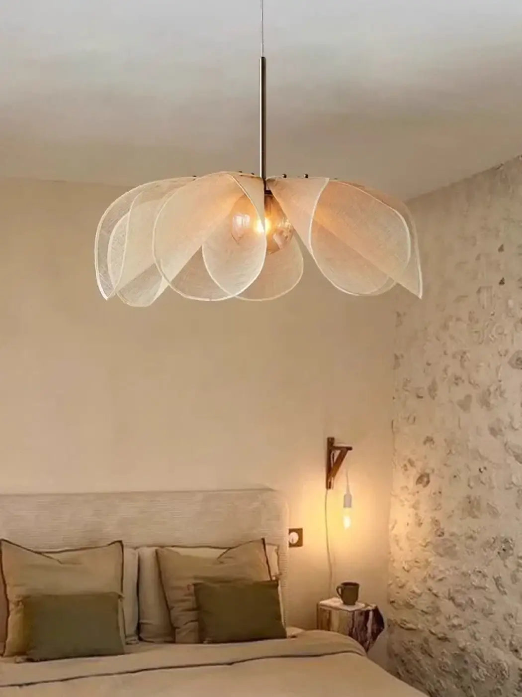 Suspension Design Pétales Tissu Beige Style Naturel Chic

