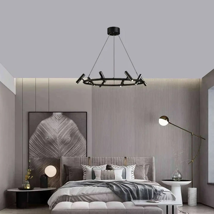 Suspension Design À Projecteurs Noirs Pour Salle À Manger Élégante