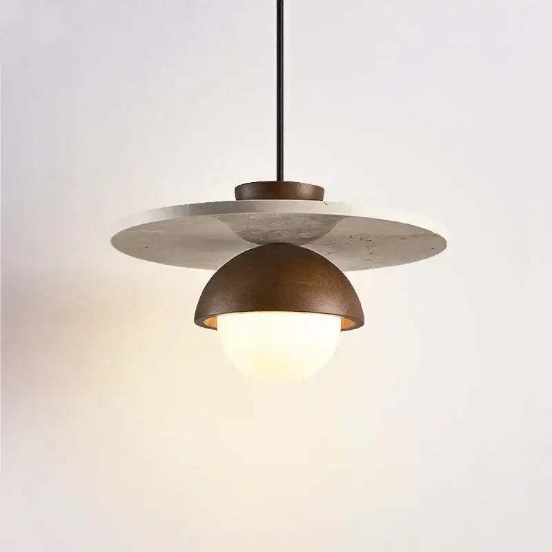 Suspension Design Ronde Bois Béton Et Verre Blanc Opaque