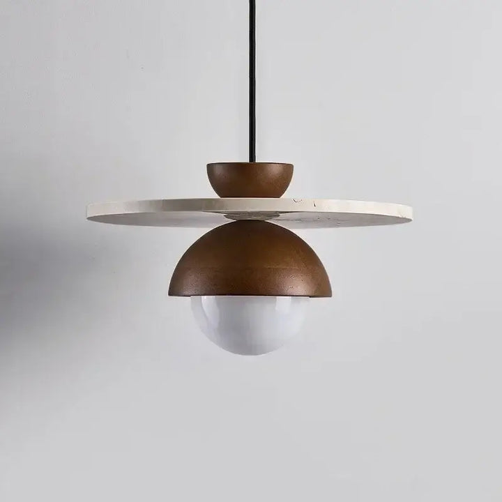Suspension Design Ronde Bois Béton Et Verre Blanc Opaque