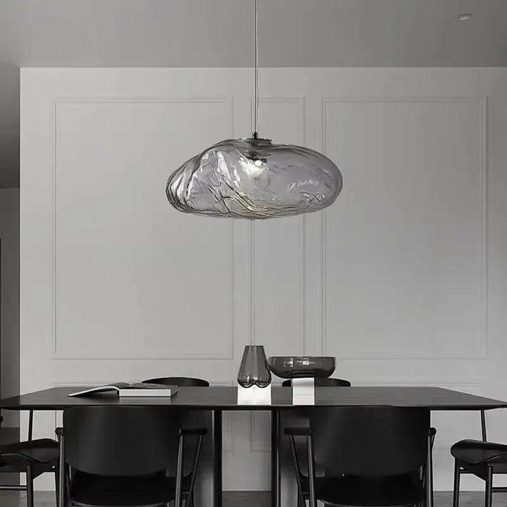 Suspension Design Sculpturale Abat Jour Verre Texturé