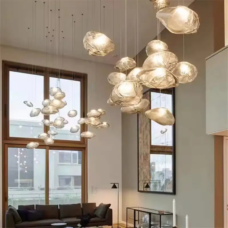 Suspension Design Sculpturale Abat Jour Verre Texturé