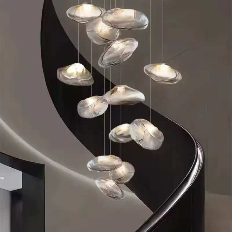 Suspension Design Sculpturale Abat Jour Verre Texturé