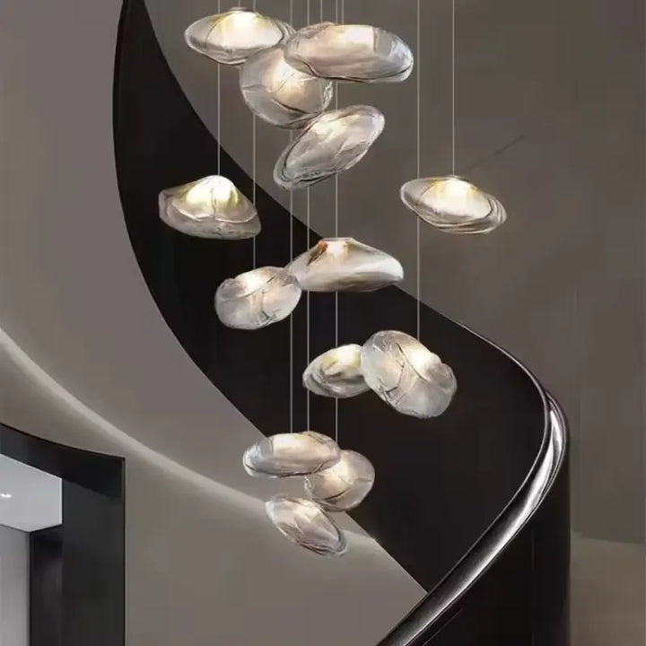 Suspension Design Sculpturale Abat Jour Verre Texturé