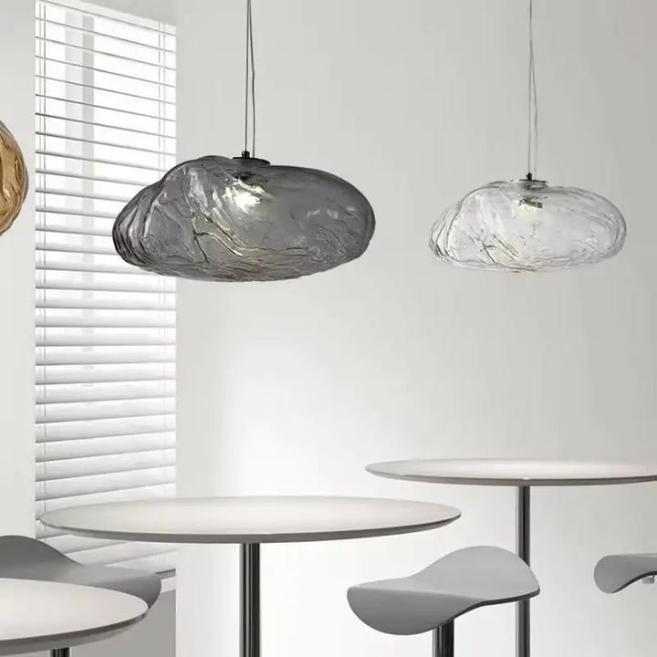 Suspension Design Sculpturale Abat Jour Verre Texturé