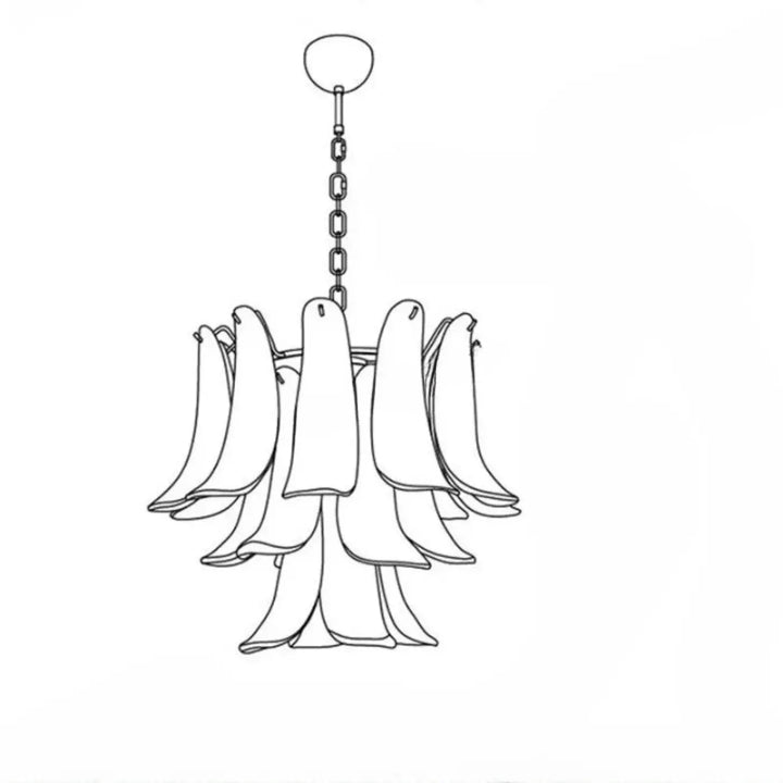 Suspension luminaire vandis en verre sculpté avec un effet cascade de pétales multicouches suspendue par une chaîne