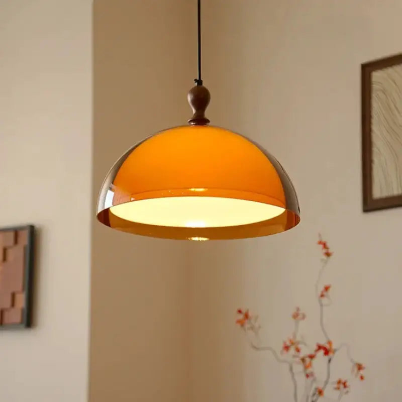 Suspension Dôme Rétro Orange Et Bois Style Vintage Charme