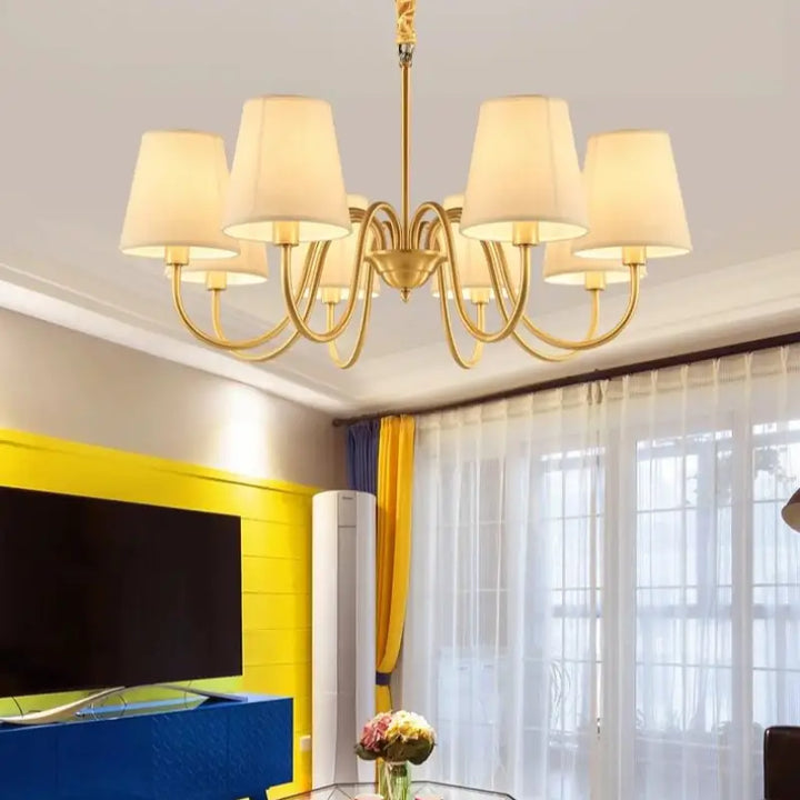 Suspension Dorée Classique À Abat-Jour Tissu Pour Salon Élégant