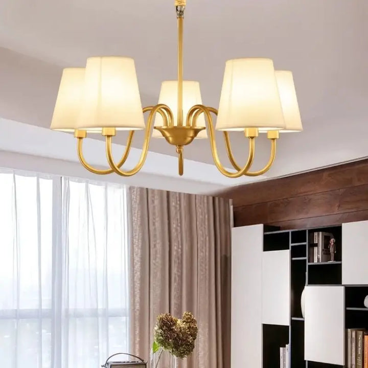 Suspension Dorée Classique À Abat-Jour Tissu Pour Salon Élégant