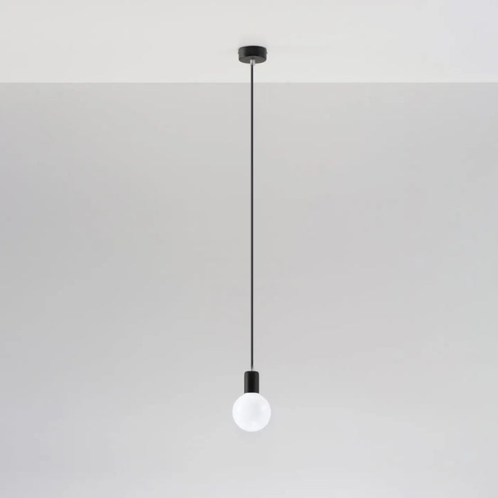Suspension Edison à douille noire et câble textile, éteinte