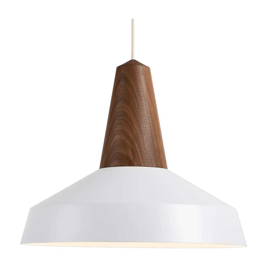 Suspension Eikon Circus en noyer avec abat-jour blanc #couleur_blanc