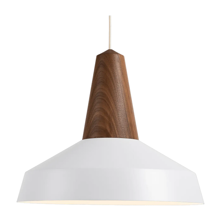 Suspension Eikon Circus en noyer avec abat-jour blanc #couleur_blanc
