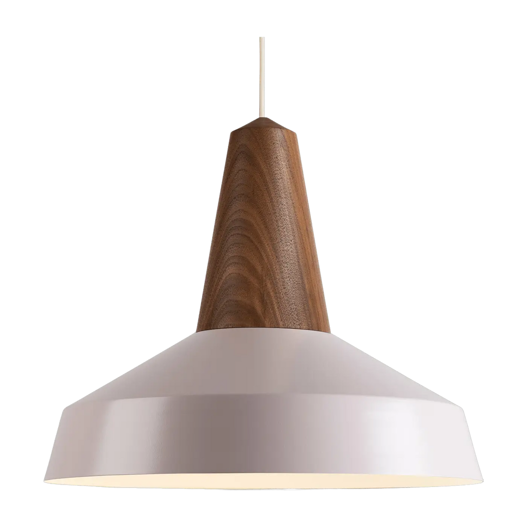 Suspension Eikon Circus en noyer avec abat-jour rose pâle #couleur_rose