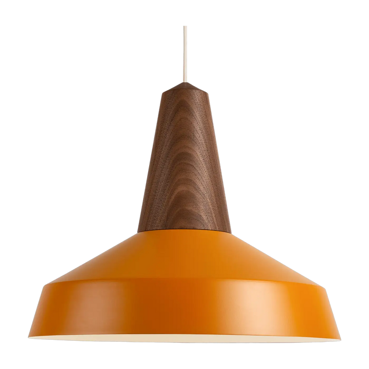 Suspension Eikon Circus en noyer avec abat-jour curcuma #couleur_jaune