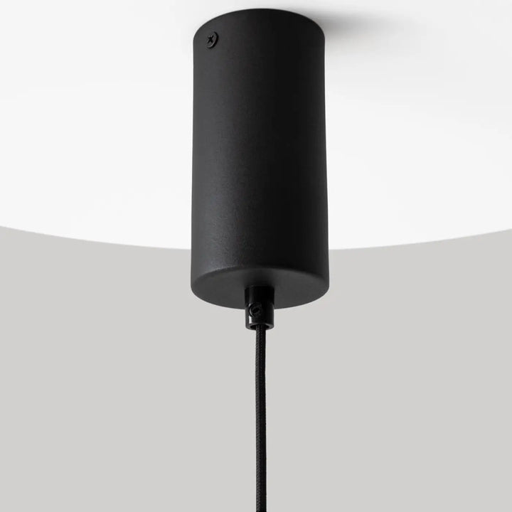 Suspension el led en aluminium noir avec lumière douce et finition mate en forme de cylindre suspendu par un cordon