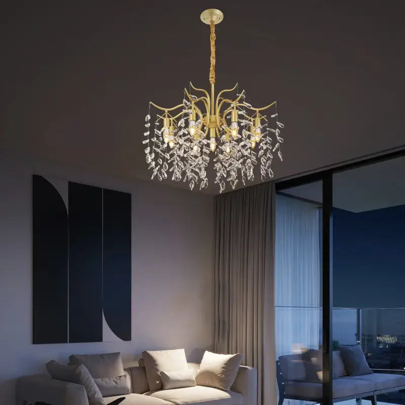 "Suspension Élégante Doré Cristal Feuille Style Moderne Luxe
