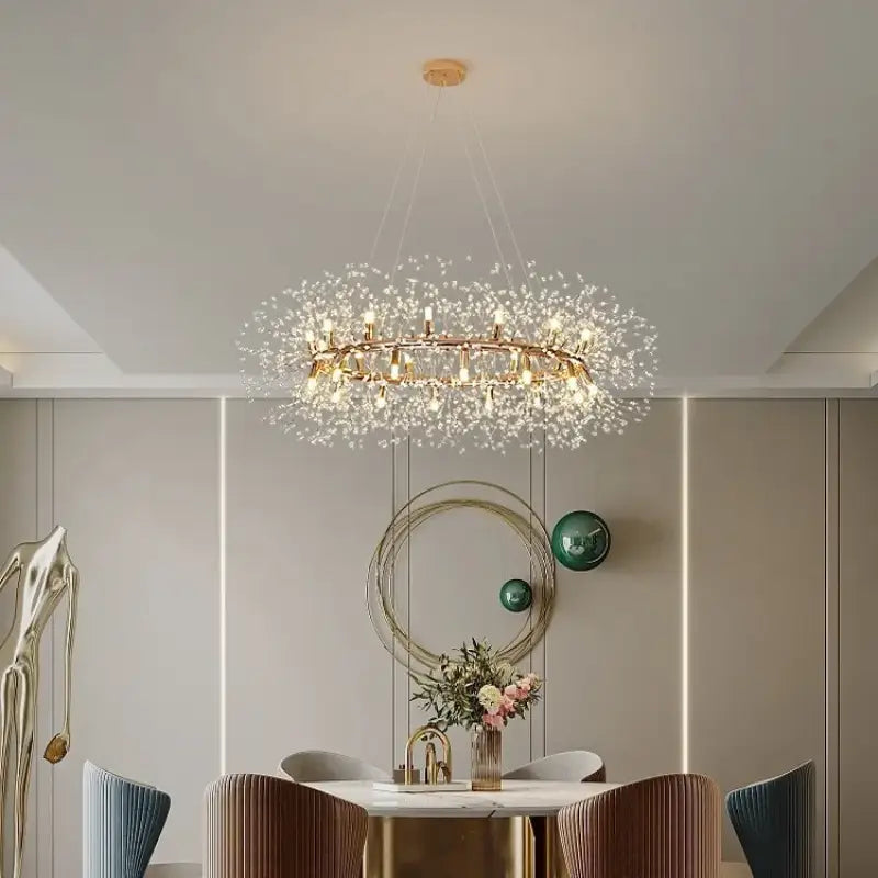 Suspension Élégante En Forme De Couronne Effet Feuillage Doré Chic