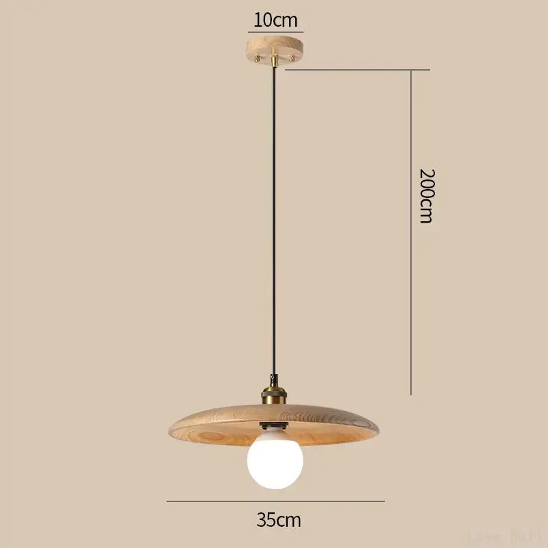 Suspension en bois naturel avec abat-jour rond style minimaliste