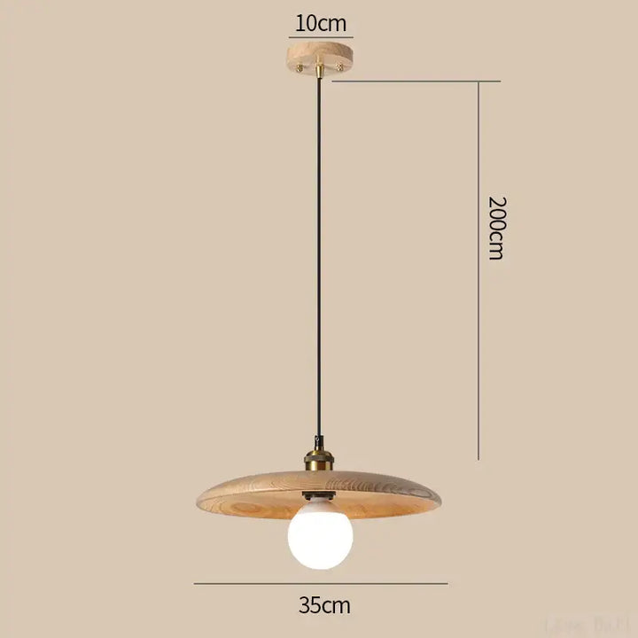 Suspension en bois naturel avec abat-jour rond style minimaliste